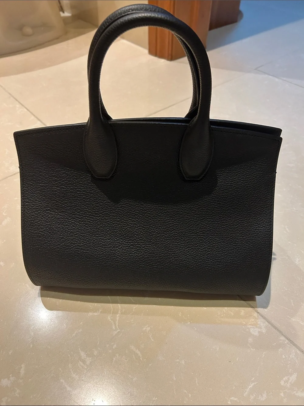 Ferragamo Black Leather Top-Handle Bag with Gold Hardware